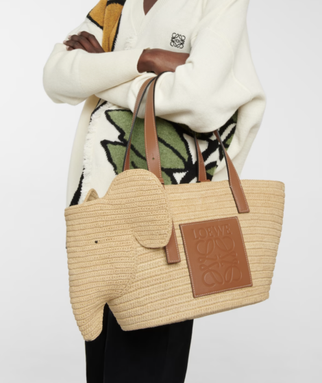 Loewe Elephant Raffia Basket Tote